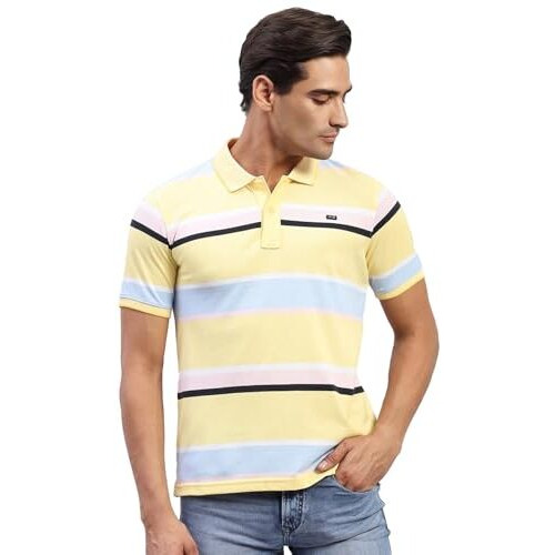 Monte Carlo Mens Striped Lemon Polo Neck Half Sleeve T Shirt (224067161-1-40)