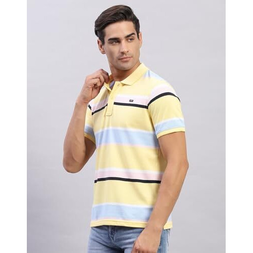 Monte Carlo Mens Striped Lemon Polo Neck Half Sleeve T Shirt (224067161-1-40)