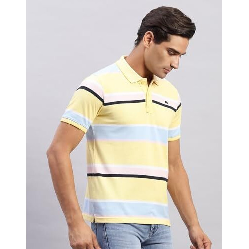 Monte Carlo Mens Striped Lemon Polo Neck Half Sleeve T Shirt (224067161-1-40)