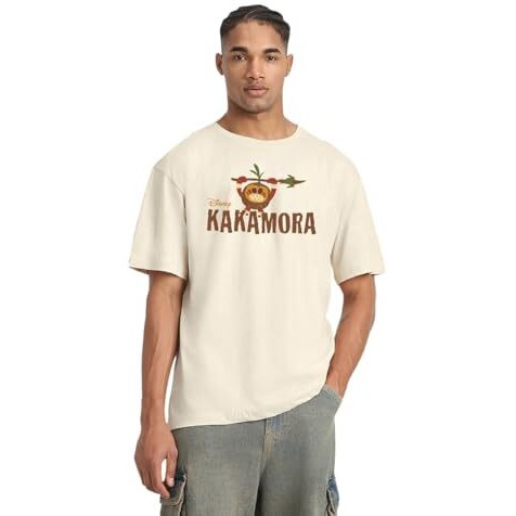 Veirdo 100% Pure Cotton Oversized Baggy Fit Official Disney Merchandise Cool & Goofy Graphic Printed T-Shirt For Men (Os_Dsn_Vkkmra_Sw_M)