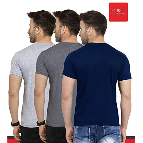 Scott International Men's Regular Fit Half Sleeves Cotton Round Neck T-Shirt (Ss21-3Rn-Bu-Gr-Ch-Xl_Navy/Grey/Charcoal_X-Large)