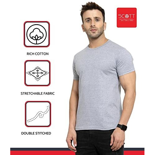 Scott International Men's Regular Fit Half Sleeves Cotton Round Neck T-Shirt (Ss21-3Rn-Bu-Gr-Ch-Xl_Navy/Grey/Charcoal_X-Large)
