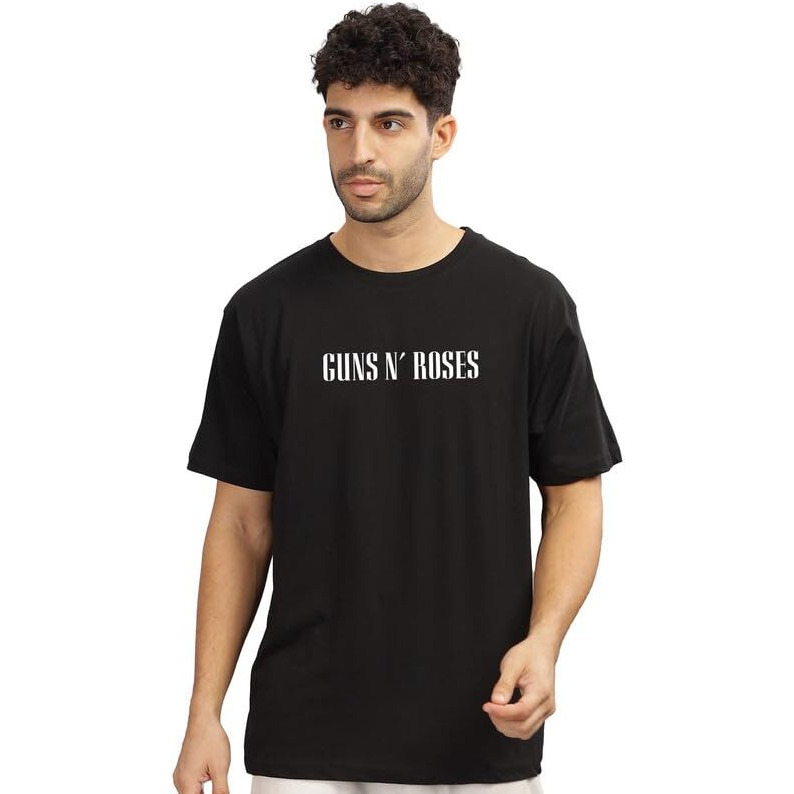 Indissh Oversized Tshirt | Music Printed Oversized T-Shirt Gnr | Black-L