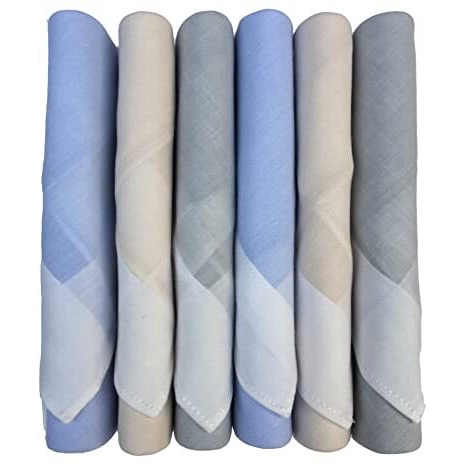 Caruso Italy White Men's Formal Italia 100% Pure Cotton Handkerchief Light Dark Color (Pure Light Pack Of 6) Large