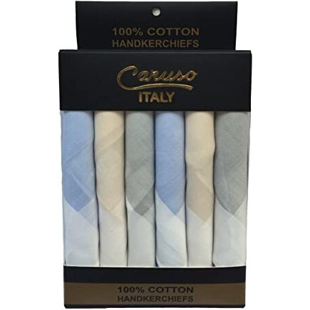Caruso Italy White Men's Formal Italia 100% Pure Cotton Handkerchief Light Dark Color (Pure Light Pack Of 6) Large