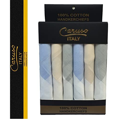 Caruso Italy White Men's Formal Italia 100% Pure Cotton Handkerchief Light Dark Color (Pure Light Pack Of 6) Large