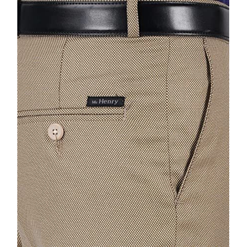 Mc Henry Men's Stretchable Self Design Beige Formal Regular Fit Trousers(Lbeige3804-32_Colour-Beige_Size32)