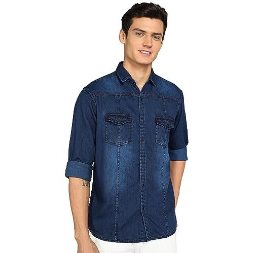 Kuons Avenue Men's Ink Blue Denim Casual Shirt Shirt For Men (Kaclfs1516M_Ink Blue_Medium)