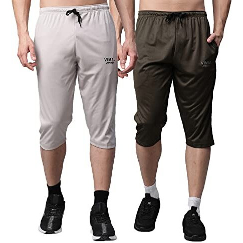 Mack Jonney Dryfit Lycra Solid Multicolor 3/4Th Capri For Men (Pack Of 2)-Dryfit_D13_L.Gry_Olv_02-Xl