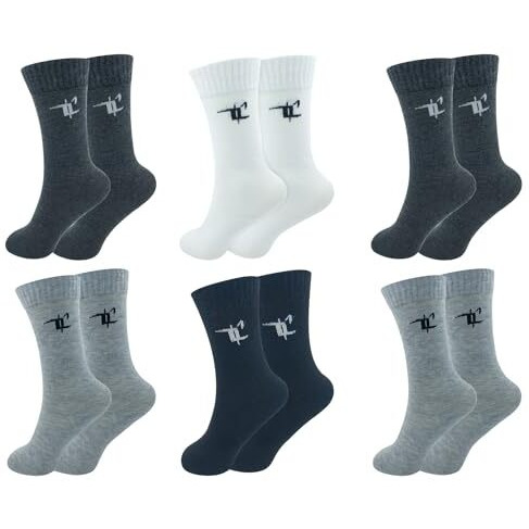 Zensoo Men's Cotton Socks Combo  Full Length, Pack Of 6 (Black, 2 Dark Grey, 2 Grey, White)  Soft Combed Cotton, Odor-Free & Breathable  Ideal For Office, Casual