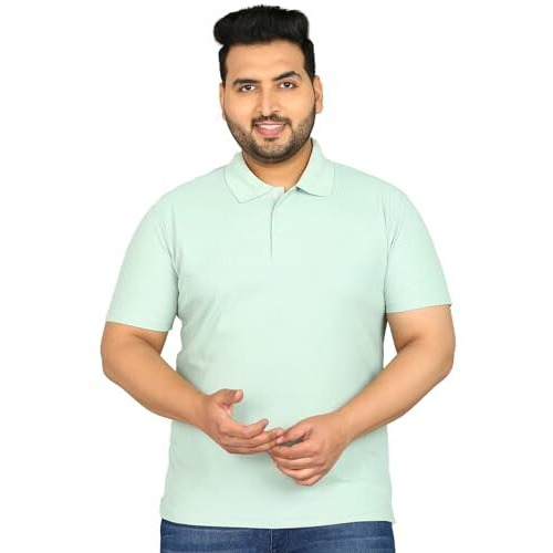 Inkkr Plus Size Men's Solid Polo Neck Half Sleeve Light Green T-Shirts (Size-4Xl)