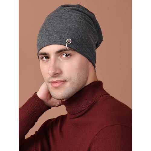 Vimal Jonney Dark Grey Cotton Blended Free Size Beanie Cap For Men-Ring_Cap_Anthra_01