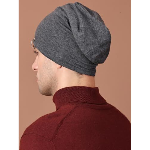 Vimal Jonney Dark Grey Cotton Blended Free Size Beanie Cap For Men-Ring_Cap_Anthra_01