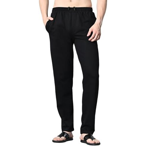 Fitinc Regular Fit Cotton Trackpants For Men | All Weather Pyjamas For Men | Ankle Length Comfortable Lower With Zipper Pockets For Home & Casual Wear  Black, X-Large