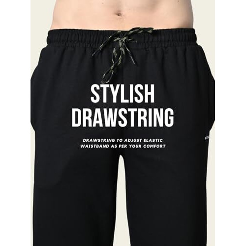 Fitinc Regular Fit Cotton Trackpants For Men | All Weather Pyjamas For Men | Ankle Length Comfortable Lower With Zipper Pockets For Home & Casual Wear  Black, X-Large