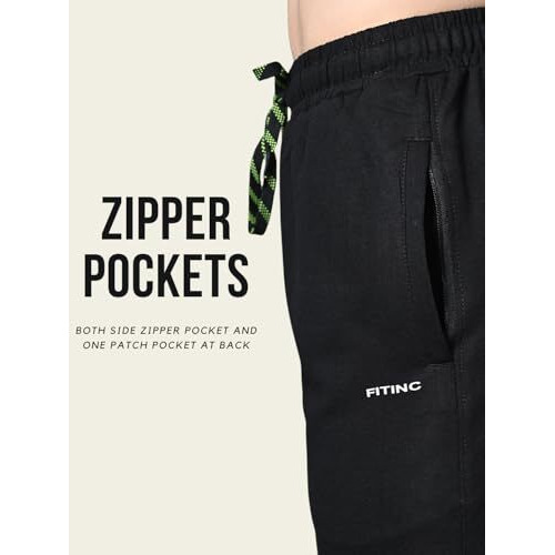 Fitinc Regular Fit Cotton Trackpants For Men | All Weather Pyjamas For Men | Ankle Length Comfortable Lower With Zipper Pockets For Home & Casual Wear  Black, X-Large