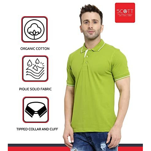 Scott International Polo T-Shirts For Men - Collar Neck, Half Sleeves, Cotton, Regular Fit Stylish Branded Solid Plain Tshirt For Men- Ultra Soft, Comfortable, Lightweight Polo T-Shirt