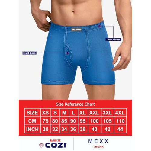 Lux Cozi Men's Cotton Blend Modern Trunks (Pack Of 3) (Cozi_Mexx_Drw_Ie_3Pc_Black, Dark Grey, Maroon
