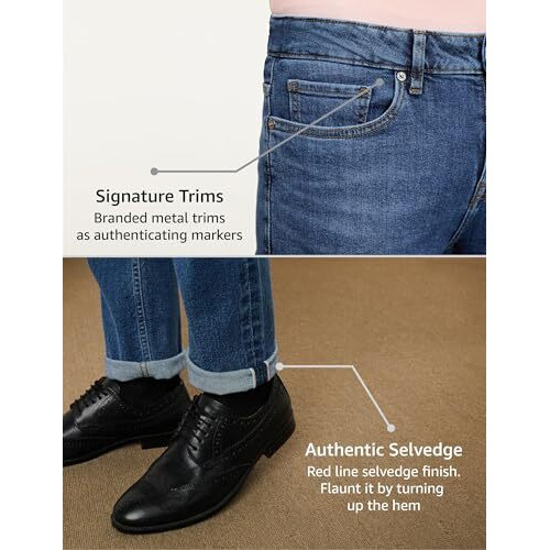 Symbol Premium Men's Slim Fit Selvedge Mid Rise Jeans (Cotton Stretch | Authentic & Crafted) (Sp-S24-M-Dnm-101_Mid-Indigo_32)