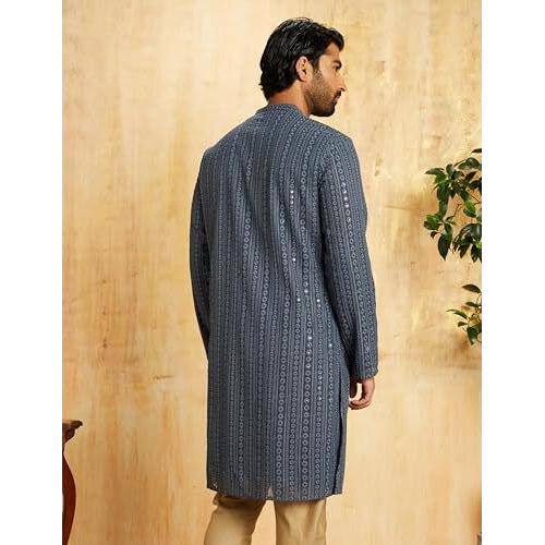 Amazon Brand - Symbol Men's Cotton Embroidered Regular Fit Long Kurta (Sy-S24-Mna-Fkt-502_Mint Green_16Xl)