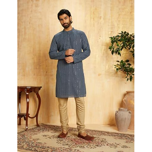 Amazon Brand - Symbol Men's Cotton Embroidered Regular Fit Long Kurta (Sy-S24-Mna-Fkt-502_Mint Green_16Xl)