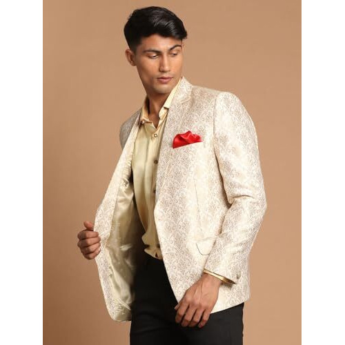 Vastramay Self Woven Brocade Silk Blend Blazer For Men  Versatile Ethnic Wear For Weddings & Special Occasions