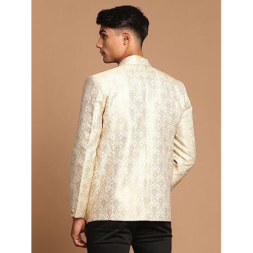 Vastramay Self Woven Brocade Silk Blend Blazer For Men  Versatile Ethnic Wear For Weddings & Special Occasions