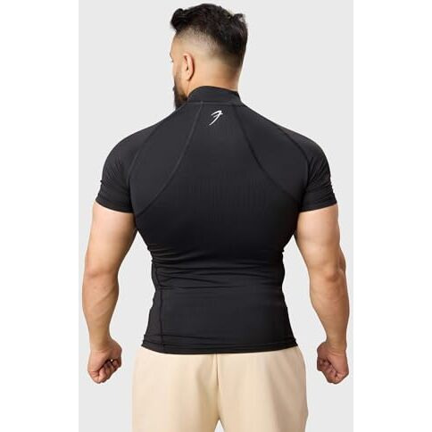 Men Half Sleeves Slim Fit Compression High Neck Sports And Gym Tshirt Black
