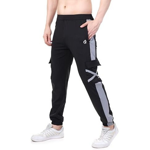 Blue Star Shark Men's Premium Lycra Stretchable Cargo Joggers | Cargo Track Pant For Men | Sports Track Pant For Men | Joggers For Men | Men Stylish Track Pant (In, Alpha, L, Regular, Black)