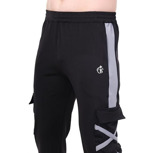 Blue Star Shark Men's Premium Lycra Stretchable Cargo Joggers | Cargo Track Pant For Men | Sports Track Pant For Men | Joggers For Men | Men Stylish Track Pant (In, Alpha, L, Regular, Black)