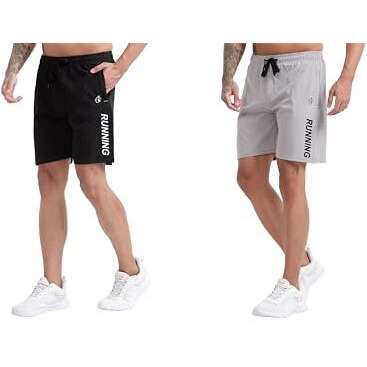 Blue Star Shark Men Shorts || Shorts For Men || Men Shorts Casual Short || Summer Solid Shorts Running Gym Sports Shorts With Pockets (Short) (L, Black-Grey) - Pack Of 2
