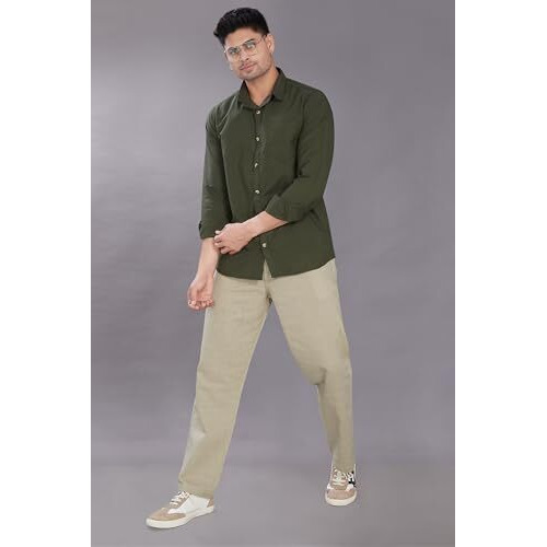 Divisive Men's Solid Slim Fit Shirt (Dst81_Xxl_Dark Olive)