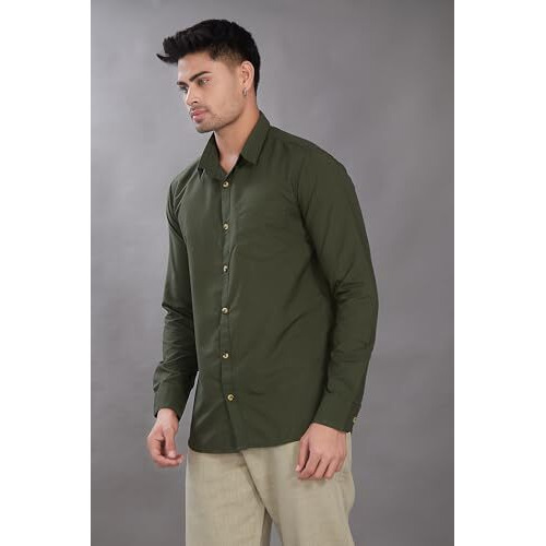 Divisive Men's Solid Slim Fit Shirt (Dst81_Xxl_Dark Olive)