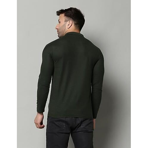 Inkkr Solid Men's Polo Neck Fullsleeve T-Shirt Combo(B.Green,Black)_L