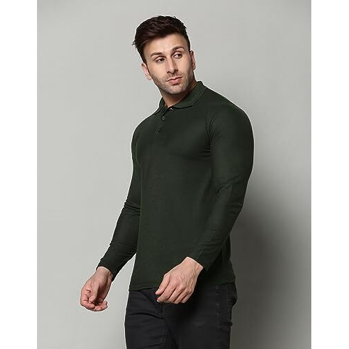 Inkkr Solid Men's Polo Neck Fullsleeve T-Shirt Combo(B.Green,Black)_L