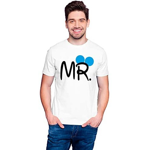 Hangout Hub Unisex Cotton Hh8 Round Neck Regular Fit T-Shirt Mr Mrs (WhiteL (40), M (36) ) Pack Of 2 Couple T-Shirts