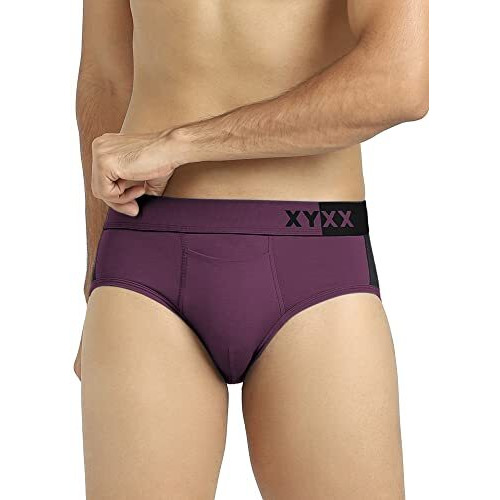 Xyxx Men's Micro Modal Briefs - Dualist Underwear For Men (M Grape Wine & Black)