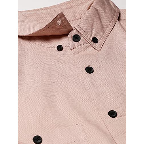 Dennis Lingo Men's Cotton Full Sleeves Solid Slim Fit Cotton Casual Shirt (Peach, M)