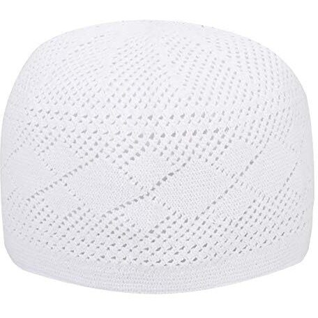 Sufi Rose White Knitted Muslim Cap Lightweight, Breathable Islamic Prayer Cap, Soft Cotton Muslim Skull Cap With Elegant Turkish Design (Pack Of 3)