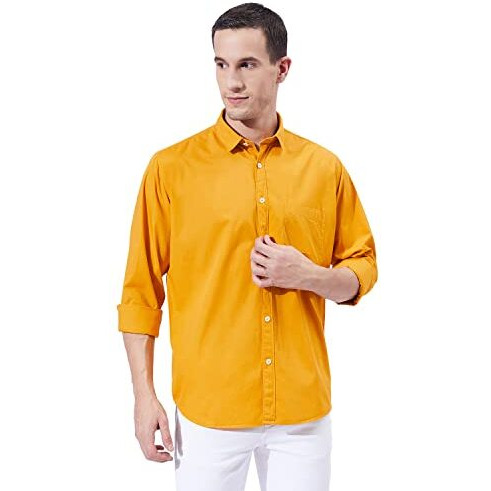 Ben Martin Men's Cotton Regular Collar Shirt With Chest Pocket|| Classic Collar, Slim Fit, Casual & Formal Wear || Soft & Breathable Fabric || Mustard Full Sleeve Shirt For Men Large