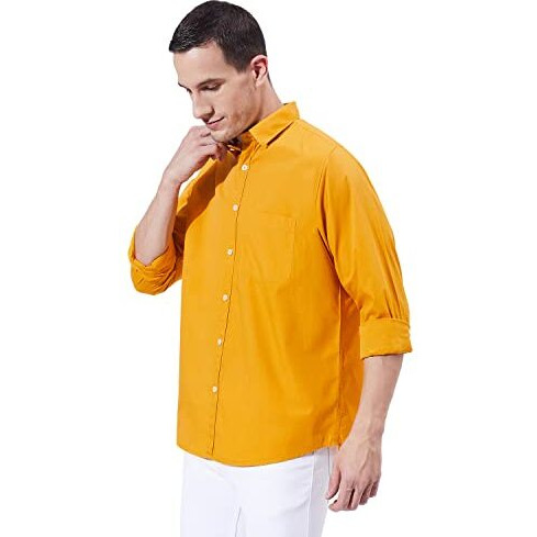 Ben Martin Men's Cotton Regular Collar Shirt With Chest Pocket|| Classic Collar, Slim Fit, Casual & Formal Wear || Soft & Breathable Fabric || Mustard Full Sleeve Shirt For Men Large