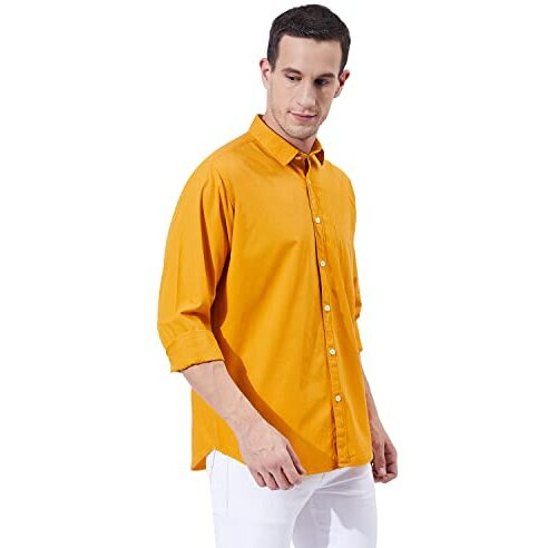 Ben Martin Men's Cotton Regular Collar Shirt With Chest Pocket|| Classic Collar, Slim Fit, Casual & Formal Wear || Soft & Breathable Fabric || Mustard Full Sleeve Shirt For Men Large