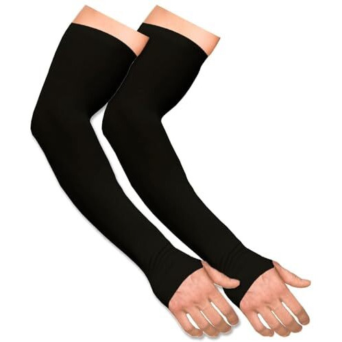 Wiikon Uv Protection Arm Sleeves For Men, Women & Kids  Lightweight Nylon Sun Sleeves With Thumb Hole For Full Hand & Arm Coverage, Ideal For Running, Cycling, Driving, Outdoor Sports (Black)