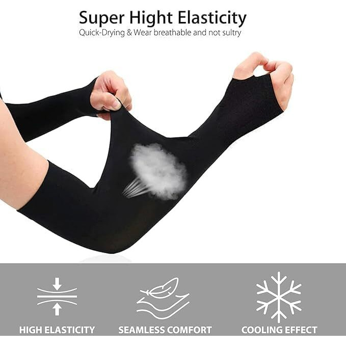 Wiikon Uv Protection Arm Sleeves For Men, Women & Kids  Lightweight Nylon Sun Sleeves With Thumb Hole For Full Hand & Arm Coverage, Ideal For Running, Cycling, Driving, Outdoor Sports (Black)