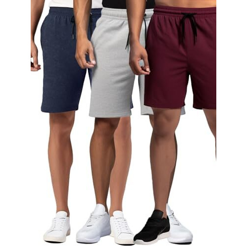 Fflirtygo Men 100% Cotton Solid Shorts, Cotton Mens Shorts Combo Of 3Pcs In Maroon, Navy Blue & Grey Color, 2X-Large