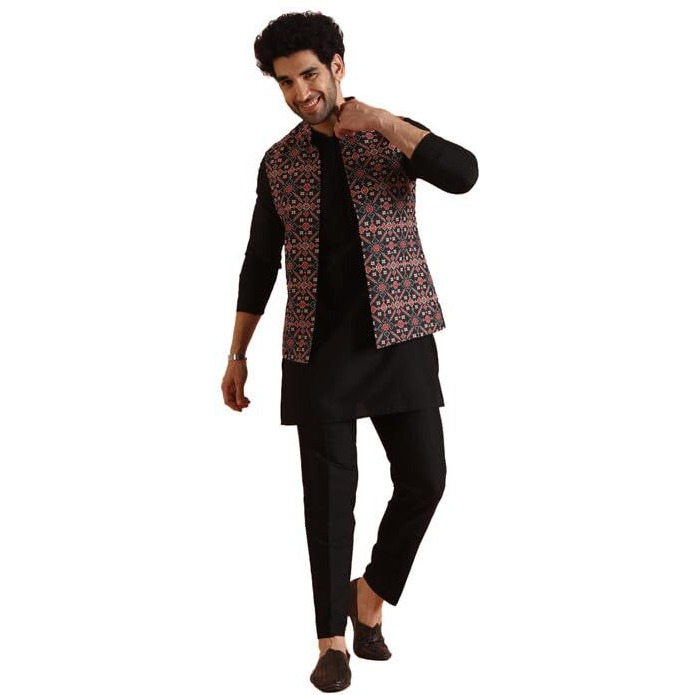 Kisah Cotton Blend Kurta Jacket Trouser Set For Men | Nehru Jacket Waistcoat Kurta Set With Trousers | Mens Ethnic Collections-Ka-0863-5389-T303-38-Multi
