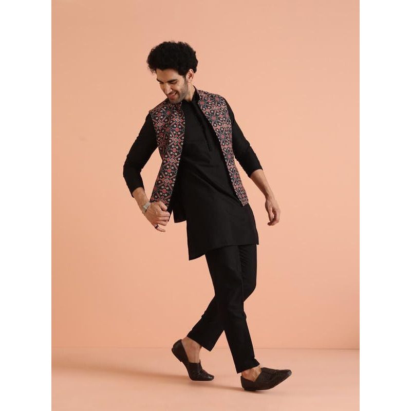 Kisah Cotton Blend Kurta Jacket Trouser Set For Men | Nehru Jacket Waistcoat Kurta Set With Trousers | Mens Ethnic Collections-Ka-0863-5389-T303-38-Multi