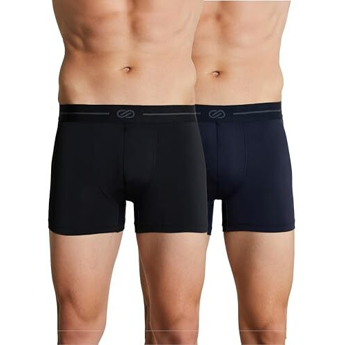 Symbol Premium Men's Microfiber Blend Ultra-Soft Stretch Trunks | Underwear (Also Available In Combo Packs) (Black & Navy_Xl)