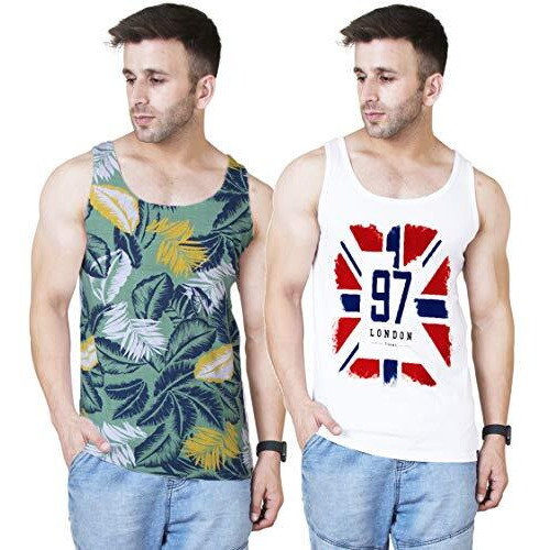 Veirdo Men's Sleeveless Round Neck Cotton T-Shirt - Multicolor (Po2)