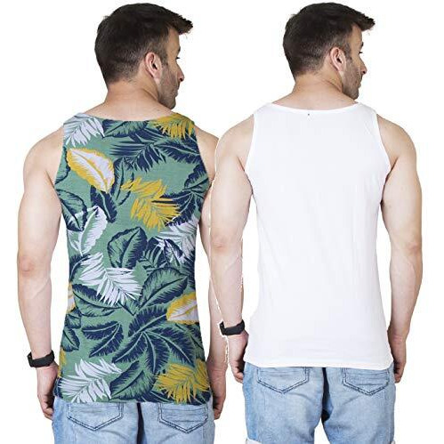Veirdo Men's Sleeveless Round Neck Cotton T-Shirt - Multicolor (Po2)